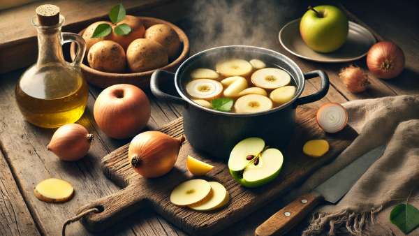 Rimedio per la tosse con cipolla, patata e mela cruda