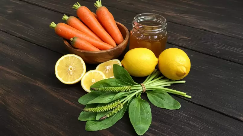 Elisir naturale per un fegato sano con carote, miele, limoni e tarassaco